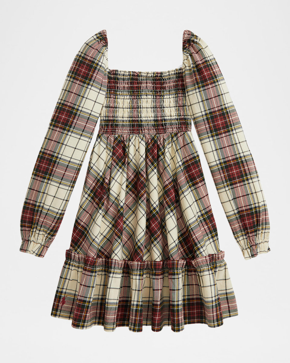 Girl's Plaid Ruffled Cotton Jersey Dress, Size 2-6X